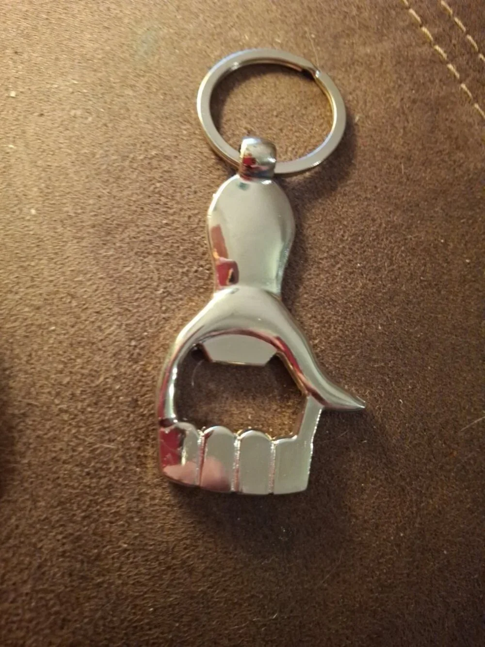 Stainless Steel Bottle Opener Keychain Fist Thumbs Up Silver Tone